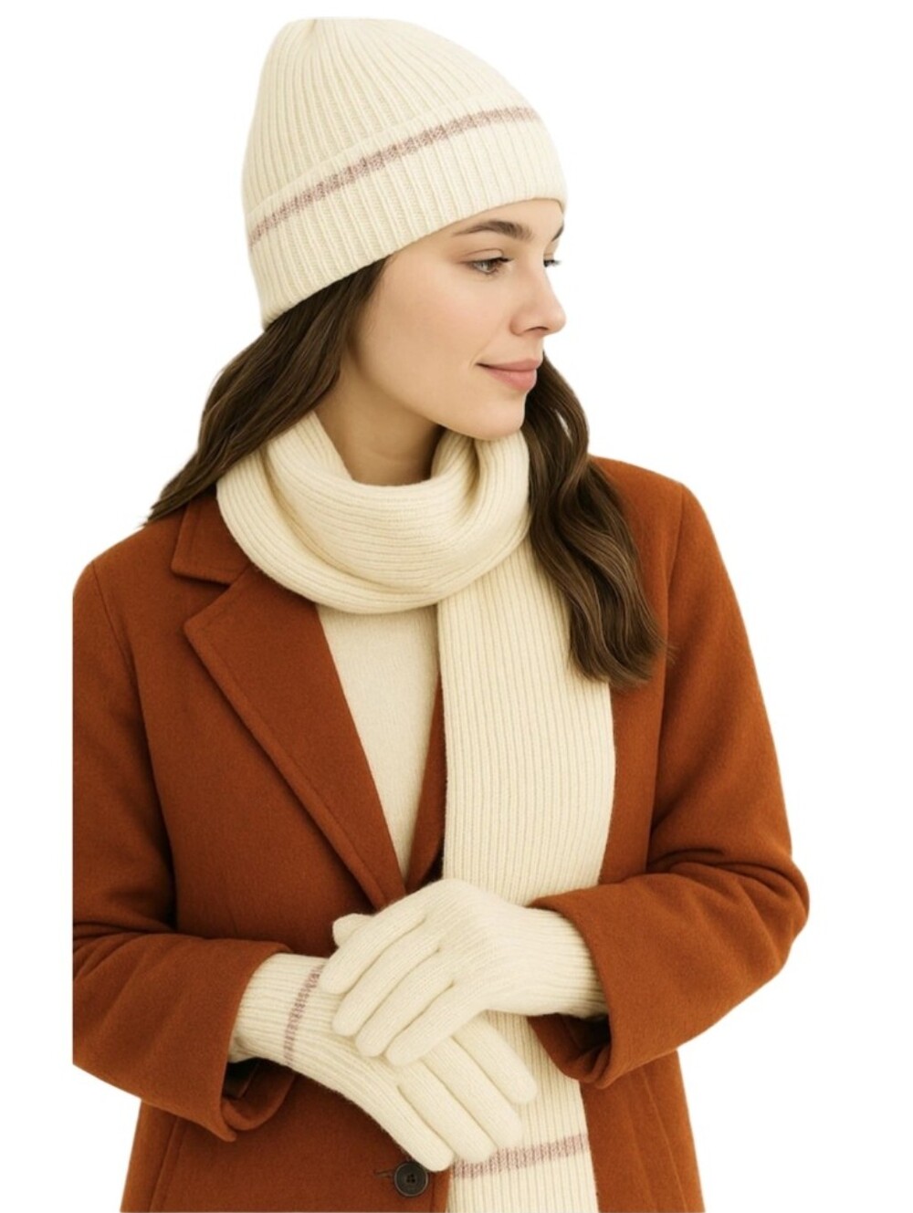 #CD07 Charlotte Daniel Scarf,hat And Gloves 3 Piece Set White